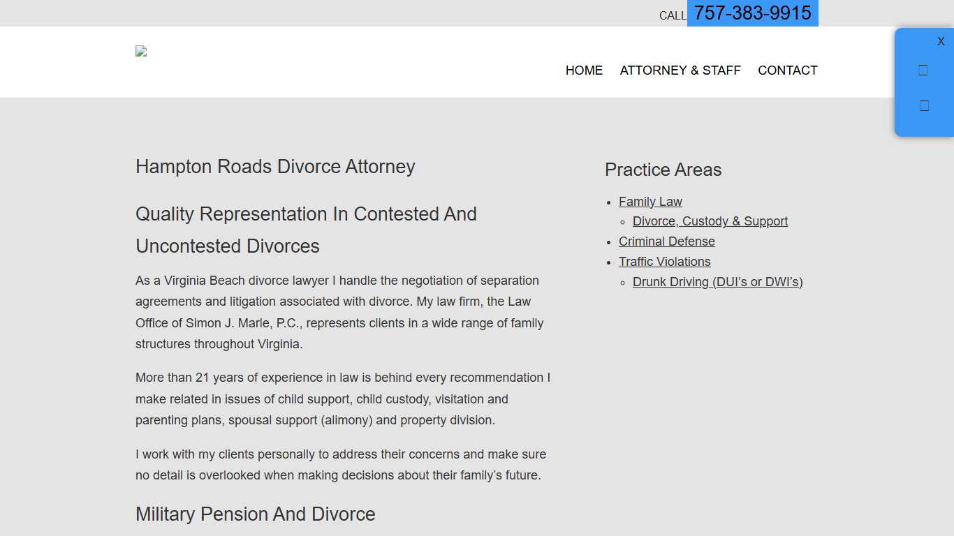 Virginia Beach Divorce, Custody & Support Lawyer Military Pension Divorce Law Office of Simon J. Marle, PC